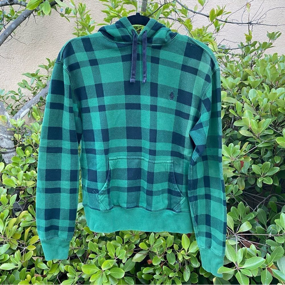 🧥Polo Ralph Lauren green and black check sweatshirt/hoodie Sz S - EUC!